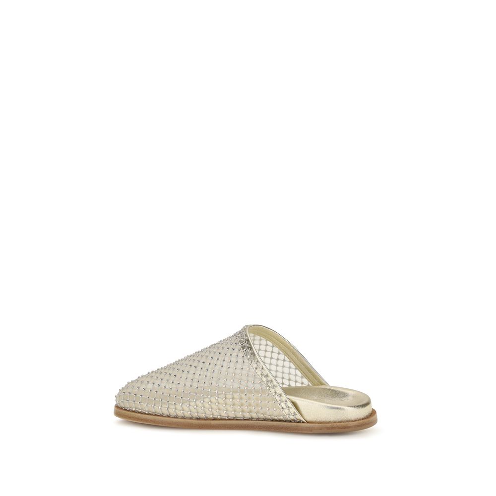 Mules Flat Shoes by Forte_Forte for women in fabric mesh & rhinestone silver & transparent presents a effortless chic silhouette, showcasing the Women's Fabric Mesh & Rhinestone Mules Flat Shoes design with a effortless chic and for a sophisticated look.