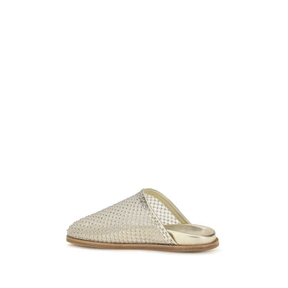 Mules Flat Shoes by Forte_Forte for women in fabric mesh & rhinestone silver & transparent presents a effortless chic silhouette, showcasing the Women's Fabric Mesh & Rhinestone Mules Flat Shoes design with a effortless chic and for a sophisticated look.