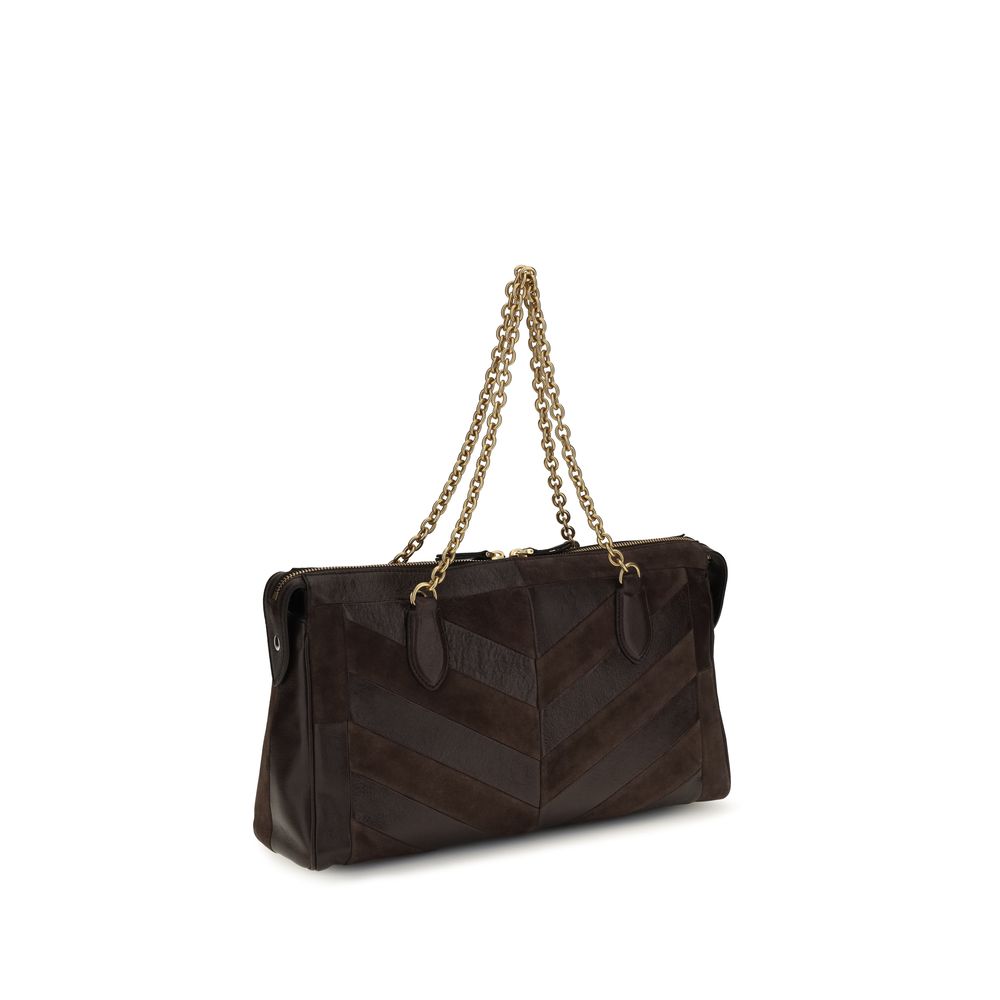 Medium Shoulder Bag by Valentino Garavani for women in bio-acetate & bos taurus calf leather brown, gold, chevron, signature & patchwork showcases a enviable silhouette, artfully detailed with a secure zipper, organized single-compartment, and versatile shoulder-strap, adjustable-strap & handle for a enviable look.