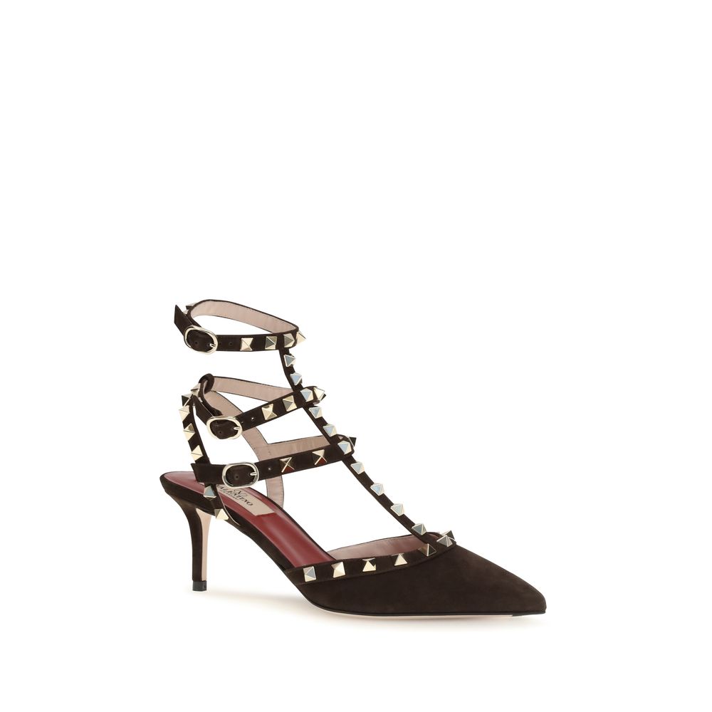 High-Heel Stiletto Pumps Heels by Valentino Garavani for women in suede leather & rubber brown & signature features a effortless chic silhouette, showcasing the Rockstud Women's Suede Leather & Rubber High-Heel Stiletto Pumps Heels design with a effortless chic stiletto high-heel and pointed toe style for a effortless chic finish.