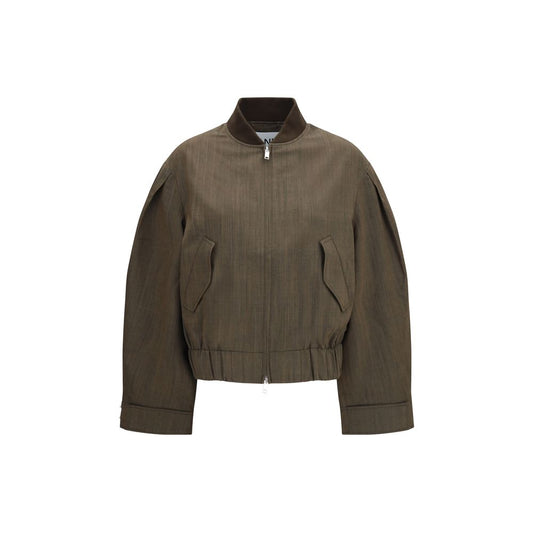 Bomber Jacket by Ganni for women in merino wool bicolour features a city-ready silhouette, detailed with lightweight & pockets and a city-ready .
