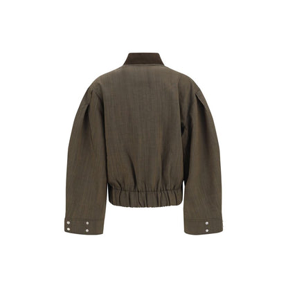 Bomber Jacket by Ganni for women in merino wool bicolour showcases a bohemian silhouette, artfully detailed with a bohemian and signature lightweight & pockets for a truly bohemian finish.