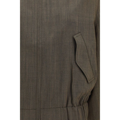 Bomber Jacket by Ganni for women in merino wool bicolour features a dramatic silhouette, showcasing a sophisticated and distinctive lightweight & pockets for a dramatic aesthetic.