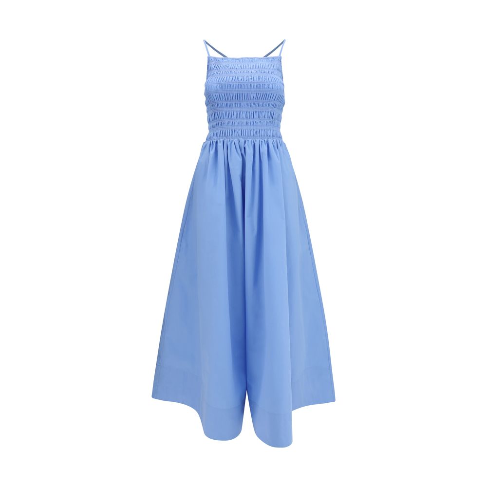 Dress by Ganni for women in cotton blue & signature showcases a striking silhouette, elegantly detailed with a sleeveless, refined , and a striking maxi long for a striking finish.