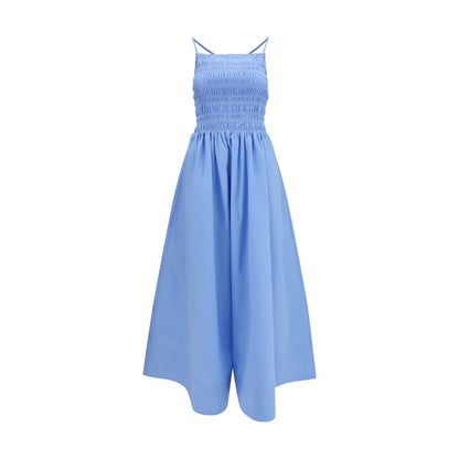 Dress by Ganni for women in cotton blue & signature showcases a striking silhouette, elegantly detailed with a sleeveless, refined , and a striking maxi long for a striking finish.