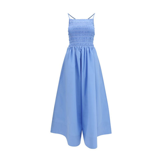 Dress by Ganni for women in cotton blue & signature showcases a striking silhouette, elegantly detailed with a sleeveless, refined , and a striking maxi long for a striking finish.