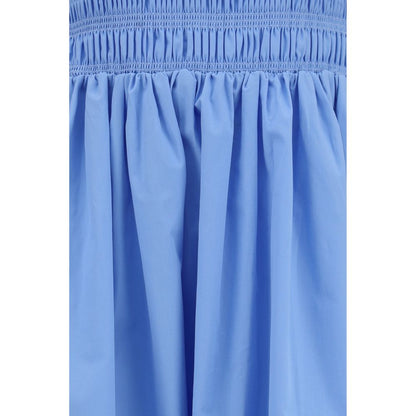 Dress by Ganni for women in cotton blue & signature features an magnificent silhouette, artfully detailed with a magnificent and that flows into an magnificent maxi long.