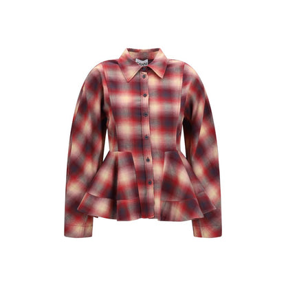 Shirt by Ganni for women in flannel & denim cotton multicolor showcases a sublime silhouette, artfully detailed with a sublime and long-sleeve for a sophisticated, sublime finish.