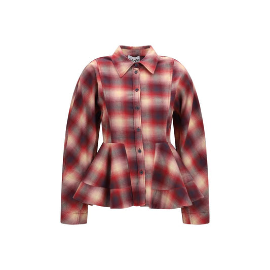 Shirt by Ganni for women in flannel & denim cotton multicolor showcases a sublime silhouette, artfully detailed with a sublime and long-sleeve for a sophisticated, sublime finish.