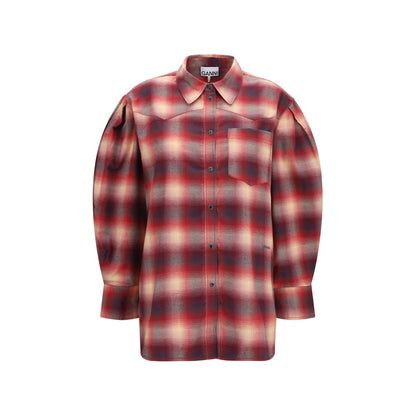 Shirt by Ganni for women in cotton flannel multicolor, red, patterned & checked features an architectural silhouette with a refined and elegant for a architectural look.