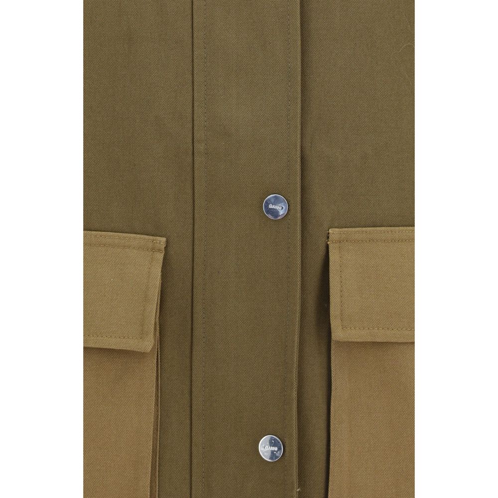Overcoat by Ganni for women in organic cotton bicolour features a cosy chic silhouette, artfully detailed with a sophisticated and premium pockets for a cosy chic finish.