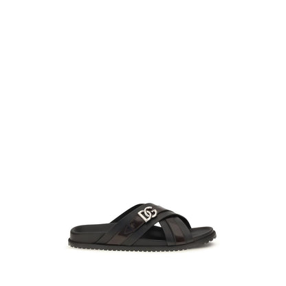 Slider Sandals by Dolce & Gabbana for men in bos taurus calf leather black & palladium features an effortlessly chic silhouette from the Men's Bos Taurus Calf Leather Slider Sandals collection, showcasing a effortlessly chic and elegant .
