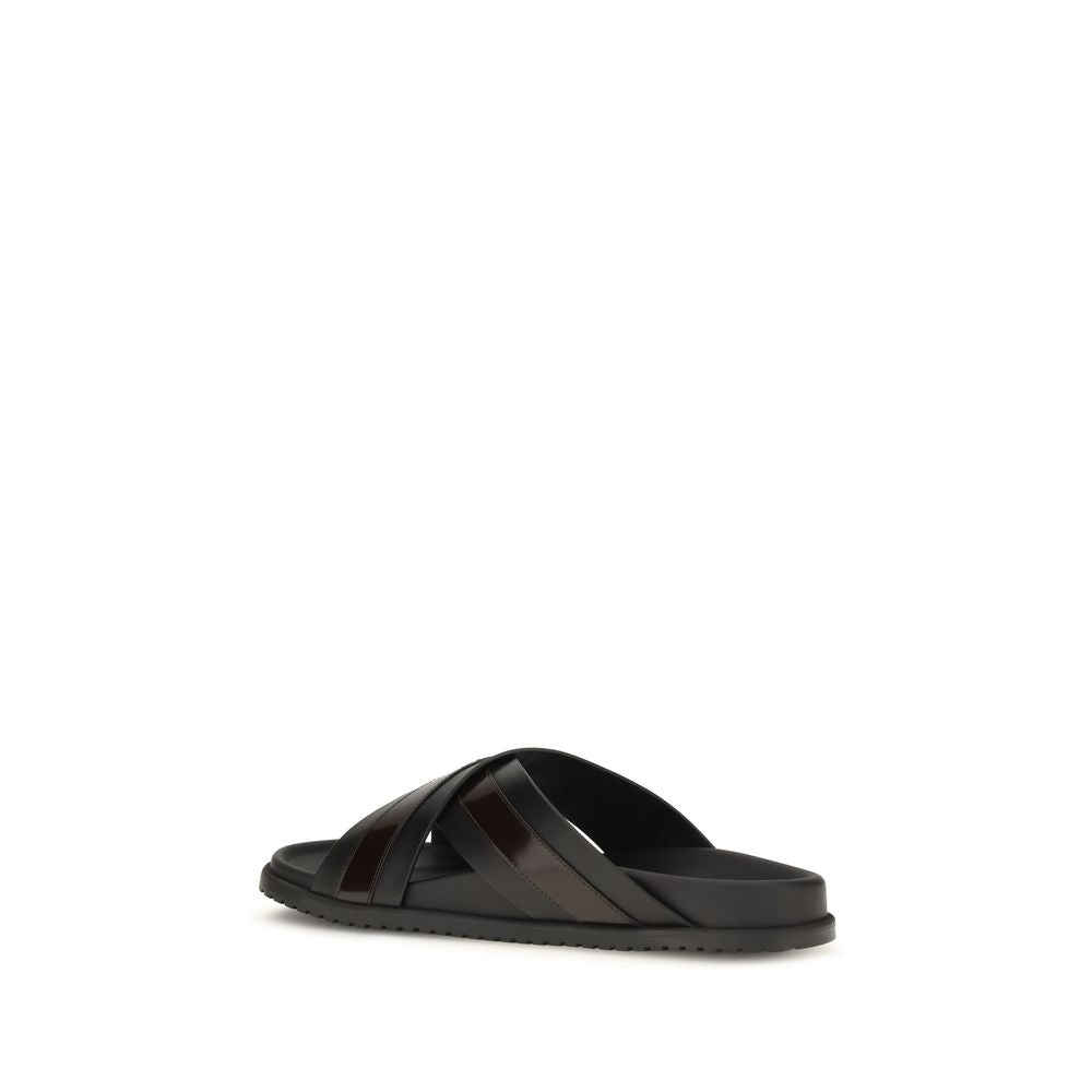 Slider Sandals by Dolce & Gabbana for men in bos taurus calf leather black & palladium features an exquisite silhouette, showcasing the exquisite Men's Bos Taurus Calf Leather Slider Sandals with a and .