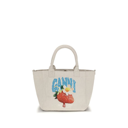 Small Shoulder Bag by Ganni for women in polyester canvas beige, raspberry & print features a effortless sophistication silhouette, secured by a zipper & open-top with ample and versatile shoulder-strap & handle for a effortless sophistication finish.