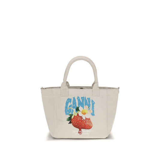 Small Shoulder Bag by Ganni for women in polyester canvas beige, raspberry & print features a effortless sophistication silhouette, secured by a zipper & open-top with ample and versatile shoulder-strap & handle for a effortless sophistication finish.