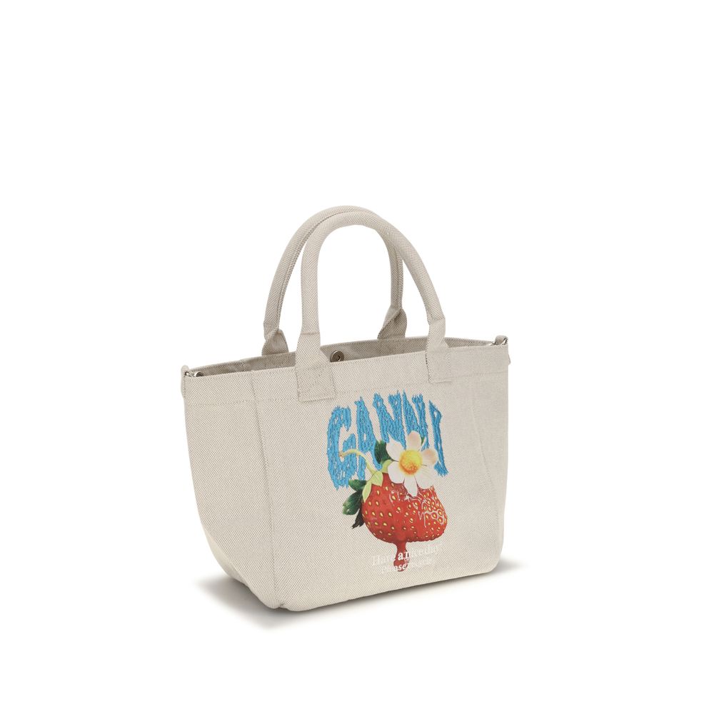 Small Shoulder Bag by Ganni for women in polyester canvas beige, raspberry & print features a distinguished silhouette, showcasing a secure zipper & open-top and distinguished with versatile shoulder-strap & handle for a distinguished finish.