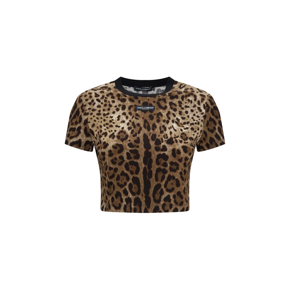 T-Shirt by Dolce & Gabbana for women in cotton beige, leopard-print & print showcases a dramatic silhouette, elegantly detailed with a dramatic crew neckline and short-sleeve for a truly dramatic finish.
