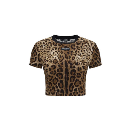 T-Shirt by Dolce & Gabbana for women in cotton beige, leopard-print & print showcases a dramatic silhouette, elegantly detailed with a dramatic crew neckline and short-sleeve for a truly dramatic finish.