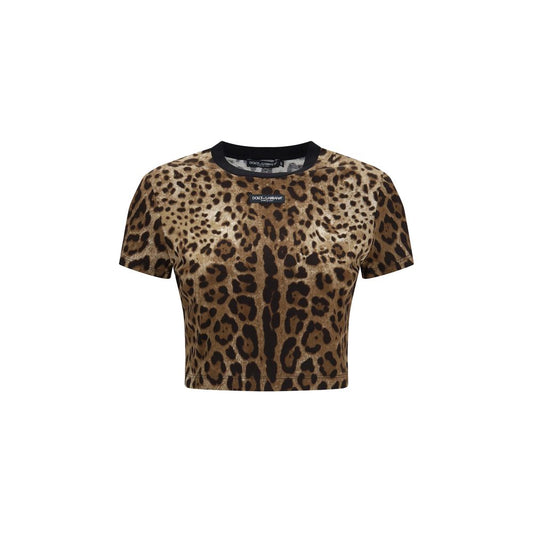 T-Shirt by Dolce & Gabbana for women in cotton beige, leopard-print & print showcases a dramatic silhouette, elegantly detailed with a dramatic crew neckline and short-sleeve for a truly dramatic finish.