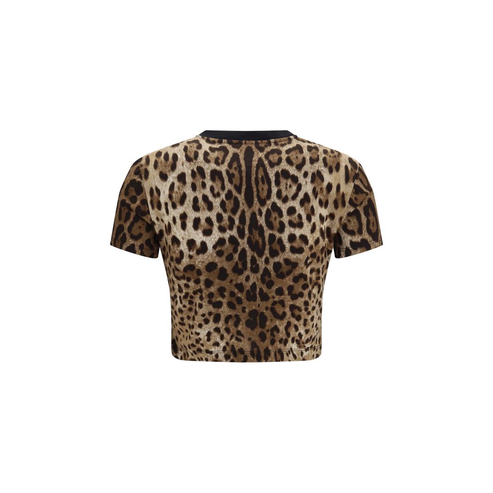 T-Shirt by Dolce & Gabbana for women in cotton beige, leopard-print & print features an edgy silhouette, meticulously detailed with a sophisticated and crew neckline for a truly edgy finish.