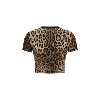 T-Shirt by Dolce & Gabbana for women in cotton beige, leopard-print & print features an edgy silhouette, meticulously detailed with a sophisticated and crew neckline for a truly edgy finish.