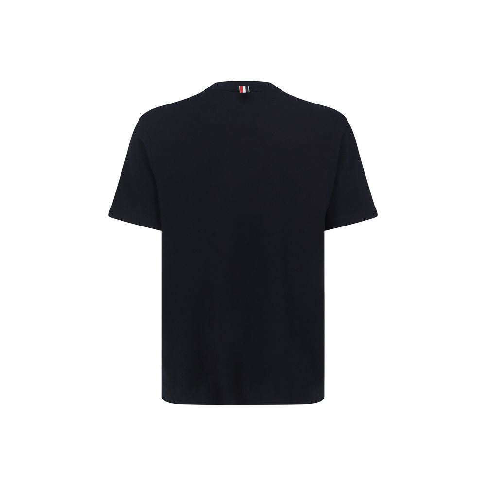 T-Shirt by Thom Browne for men in cotton blue & signature showcases a dramatic silhouette, elegantly detailed with a dramatic crew neckline and for a truly dramatic finish.