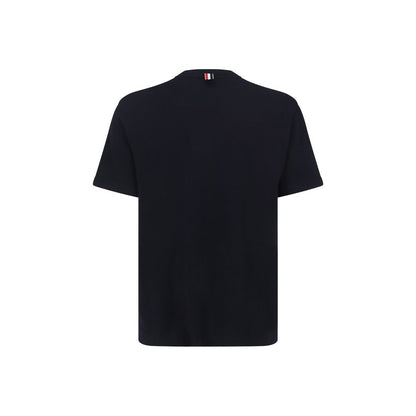 T-Shirt by Thom Browne for men in cotton blue & signature showcases a dramatic silhouette, elegantly detailed with a dramatic crew neckline and for a truly dramatic finish.
