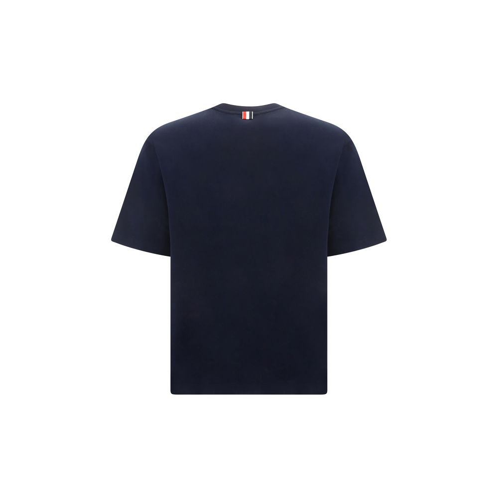 T-Shirt by Thom Browne for men in cotton blue & signature showcases a unassuming silhouette, artfully detailed with a refined crew neckline and unassuming for a sophisticated, contemporary look.