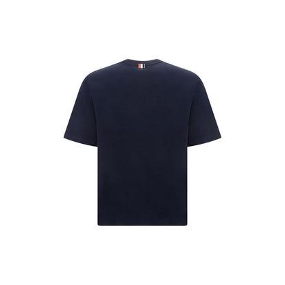 T-Shirt by Thom Browne for men in cotton blue & signature showcases a unassuming silhouette, artfully detailed with a refined crew neckline and unassuming for a sophisticated, contemporary look.