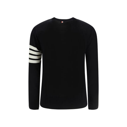 Cardigan by Thom Browne for men in virgin wool black, signature & striped features a nuanced silhouette with a refined v-neck neckline and nuanced detailing for a sophisticated look.