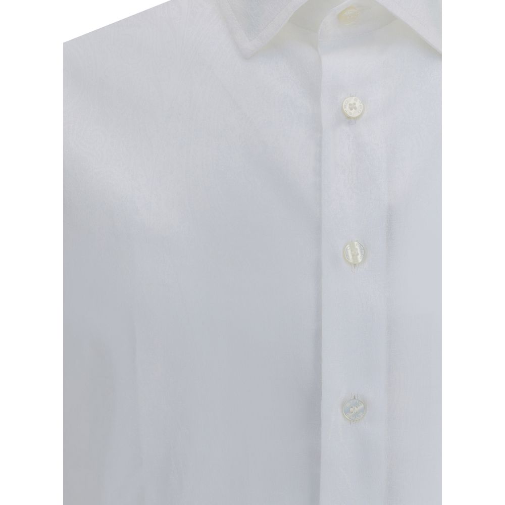 Dress Shirt by Etro for men in cotton white, patterned & paisley presents a discerning silhouette, showcasing a sophisticated and for a truly discerning finish.
