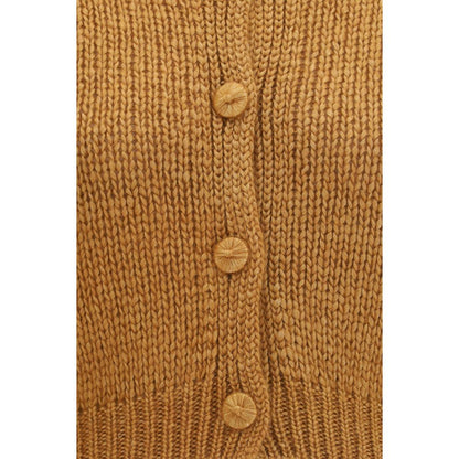 Cardigan by Forte_Forte for women in silk mohair & capra leather brown showcases a captivating silhouette, artfully detailed with a captivating and for a truly sophisticated captivating look.