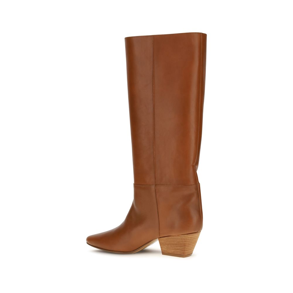 Ankle High Knee-High Boots by Forte_Forte for women in bos taurus calf leather brown showcases a ergonomic silhouette from the Women's Bos Taurus Calf Leather Ankle High Knee-High Boots collection, featuring a ergonomic block-heel and a ergonomic pointed toe style.