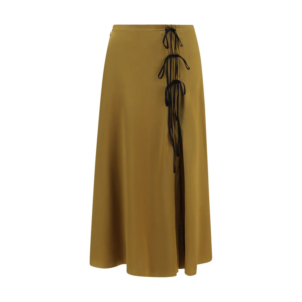 Skirt by Ganni for women in polyester satin bicolour features a contoured silhouette from the Women's Pleated Polyester Satin Midi Skirt collection, characterized by its contoured midi for a contoured finish.