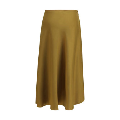 Skirt by Ganni for women in polyester satin bicolour features an relaxed-yet-refined silhouette that elegantly showcases the Women's Pleated Polyester Satin Midi Skirt design and sophisticated midi.