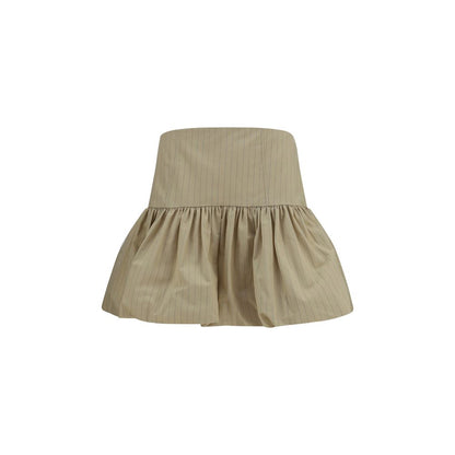 Skirt by Ganni for women in linen & cotton beige & striped features a captivating silhouette, showcasing the captivating Women's Linen & Cotton Mini Skirt design with a sophisticated mini for a captivating look.