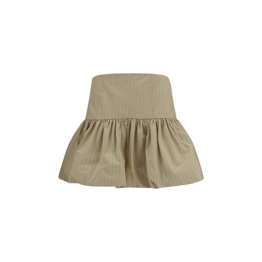 Skirt by Ganni for women in linen & cotton beige & striped features a captivating silhouette, showcasing the captivating Women's Linen & Cotton Mini Skirt design with a sophisticated mini for a captivating look.