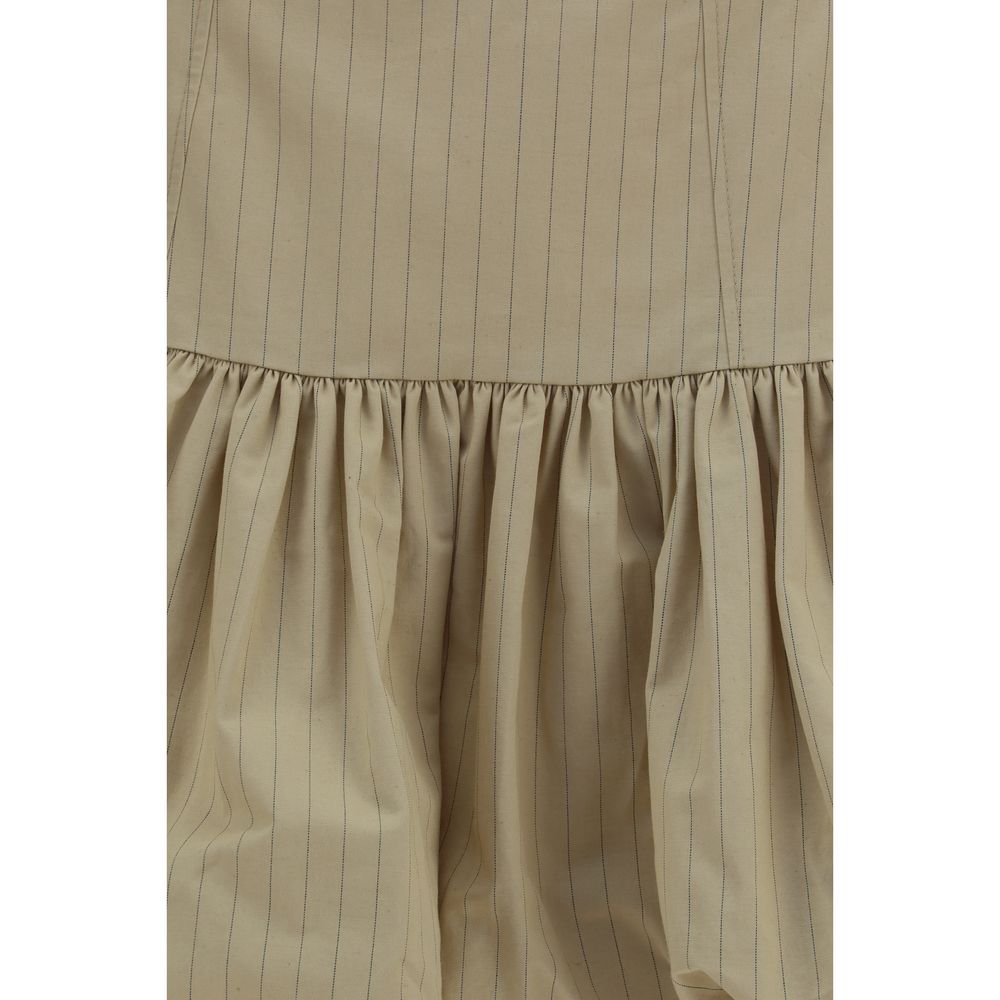 Skirt by Ganni for women in linen & cotton beige & striped showcases a dramatic silhouette, artfully capturing the essence of the Women's Linen & Cotton Mini Skirt in a dramatic mini cut for a refined look.
