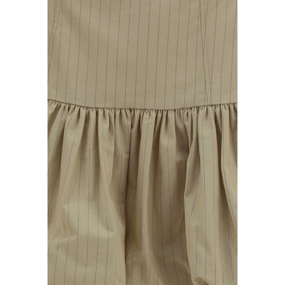 Skirt by Ganni for women in linen & cotton beige & striped showcases a dramatic silhouette, artfully capturing the essence of the Women's Linen & Cotton Mini Skirt in a dramatic mini cut for a refined look.