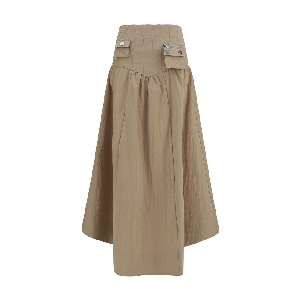 Skirt by Ganni for women in polyamide cotton beige features a captivating silhouette, showcasing the captivating Women's Gathered Polyamide Cotton Midi Skirt design with a sophisticated midi for a captivating look.