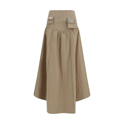 Skirt by Ganni for women in polyamide cotton beige features a captivating silhouette, showcasing the captivating Women's Gathered Polyamide Cotton Midi Skirt design with a sophisticated midi for a captivating look.