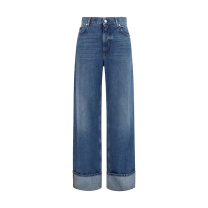 Jeans by Dolce & Gabbana for women in denim cotton blue & multicolor features an sophisticated low rise and straight-leg & regular-fit with a precise long, creating a sophisticated and sophisticated silhouette.
