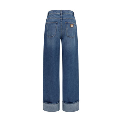 Jeans by Dolce & Gabbana for women in denim cotton blue & multicolor features an refined tailoring silhouette, showcasing a premium straight-leg & regular-fit with a low rise and long cut for a refined tailoring look.