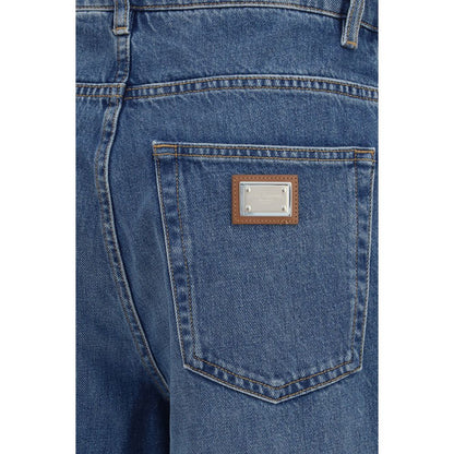 Jeans by Dolce & Gabbana for women in denim cotton blue & multicolor presents a refined pantology silhouette, artfully defined by a refined pantology straight-leg & regular-fit, long, and a sophisticated low rise.
