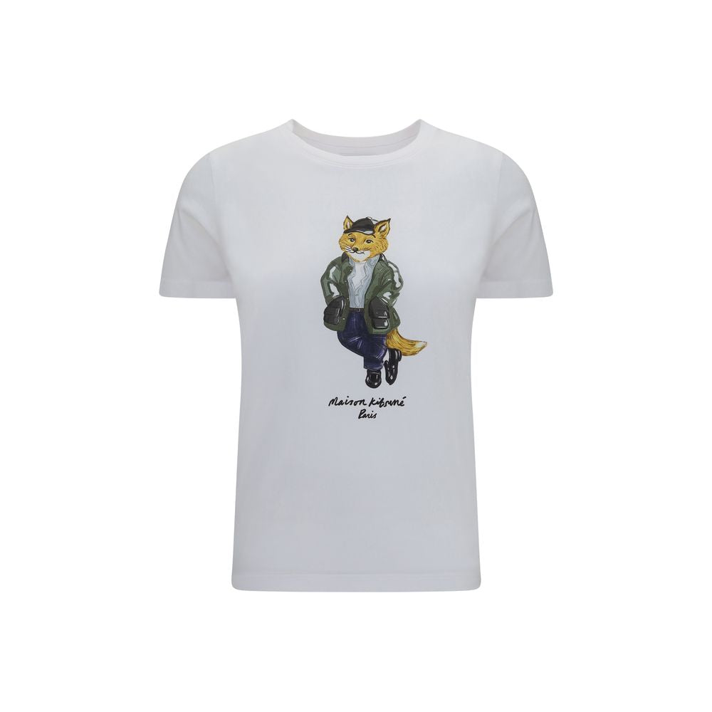 Activewear T-Shirt by Maison Kitsuné for women in cotton white & print features an athletic silhouette with short-sleeve sleeves and a crew neckline neckline, enhanced by high-performance .