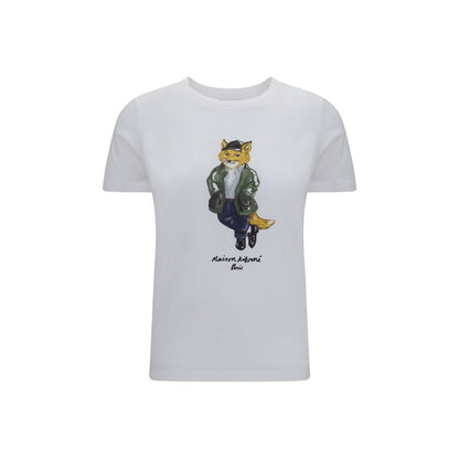 Activewear T-Shirt by Maison Kitsuné for women in cotton white & print features an athletic silhouette with short-sleeve sleeves and a crew neckline neckline, enhanced by high-performance .