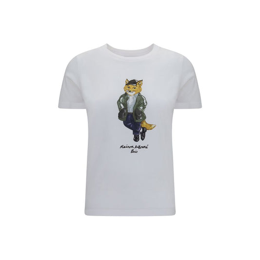 Activewear T-Shirt by Maison Kitsuné for women in cotton white & print features an athletic silhouette with short-sleeve sleeves and a crew neckline neckline, enhanced by high-performance .