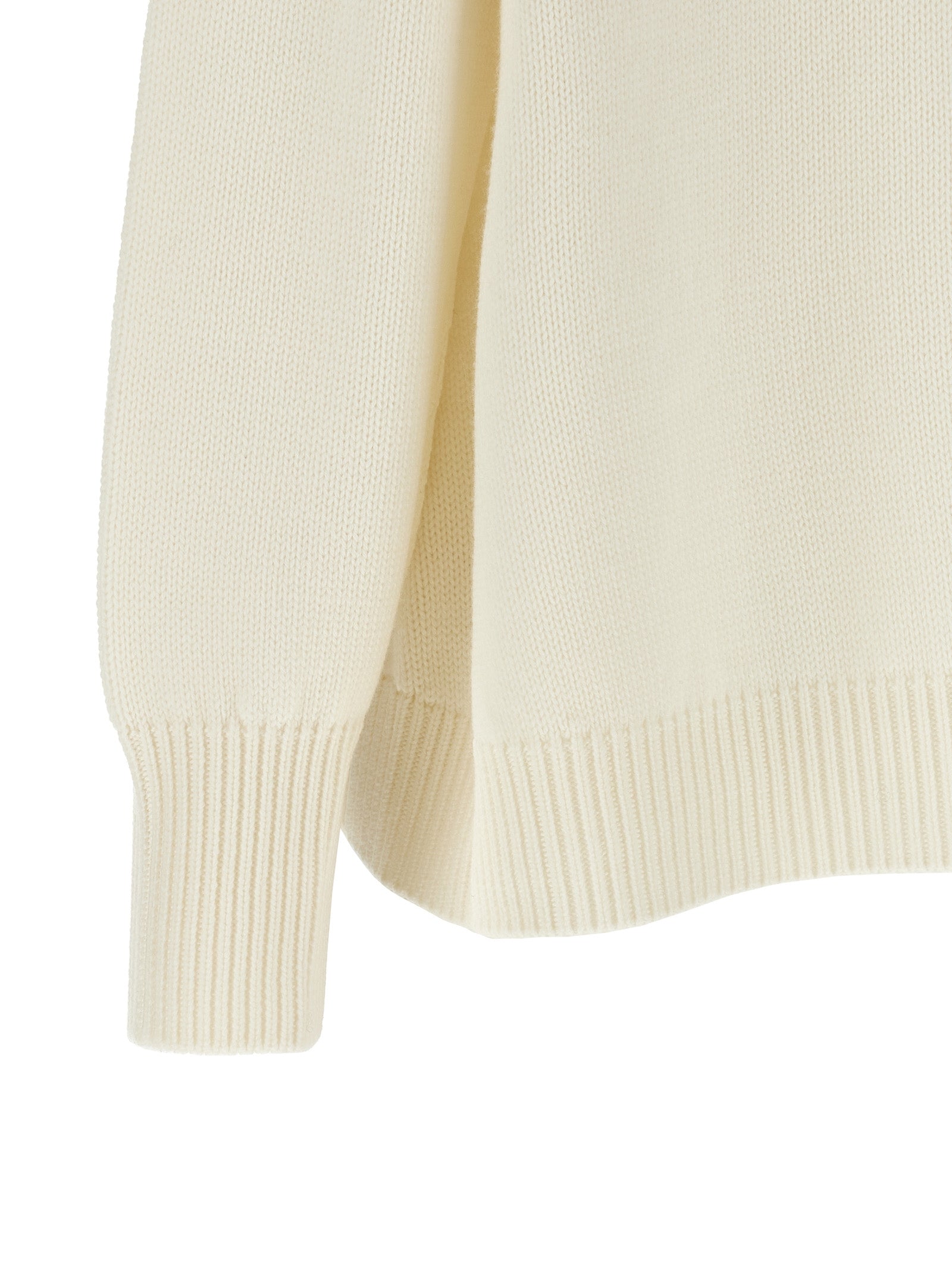 Cardigan by Fabiana Filippi for women in plush virgin wool cream, gold & white showcases a captivating silhouette, artfully detailed with a captivating and high-neck neckline for a truly sophisticated captivating look.