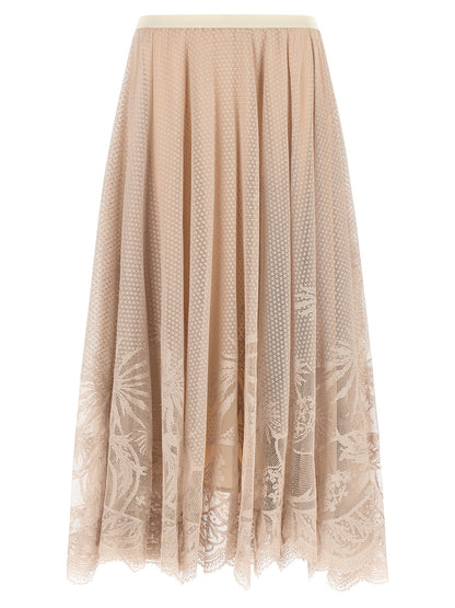 Skirt by Fabiana Filippi for women in polyester cotton multicolor, pink & patterned features a captivating silhouette, showcasing the captivating Women's Polyester Cotton Midi Skirt design with a sophisticated midi for a captivating look.