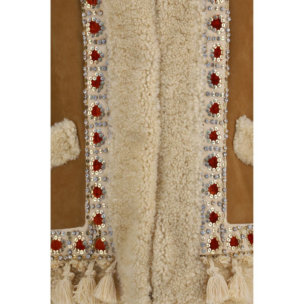 Vest by Valentino Garavani for women in suede leather fur & rhinestone beige features an on trend silhouette, showcasing a sophisticated and premium pockets for a truly on trend finish.
